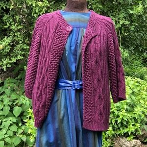 Leo & Nicole Purple Cable Knit Cotton Cardigan, L